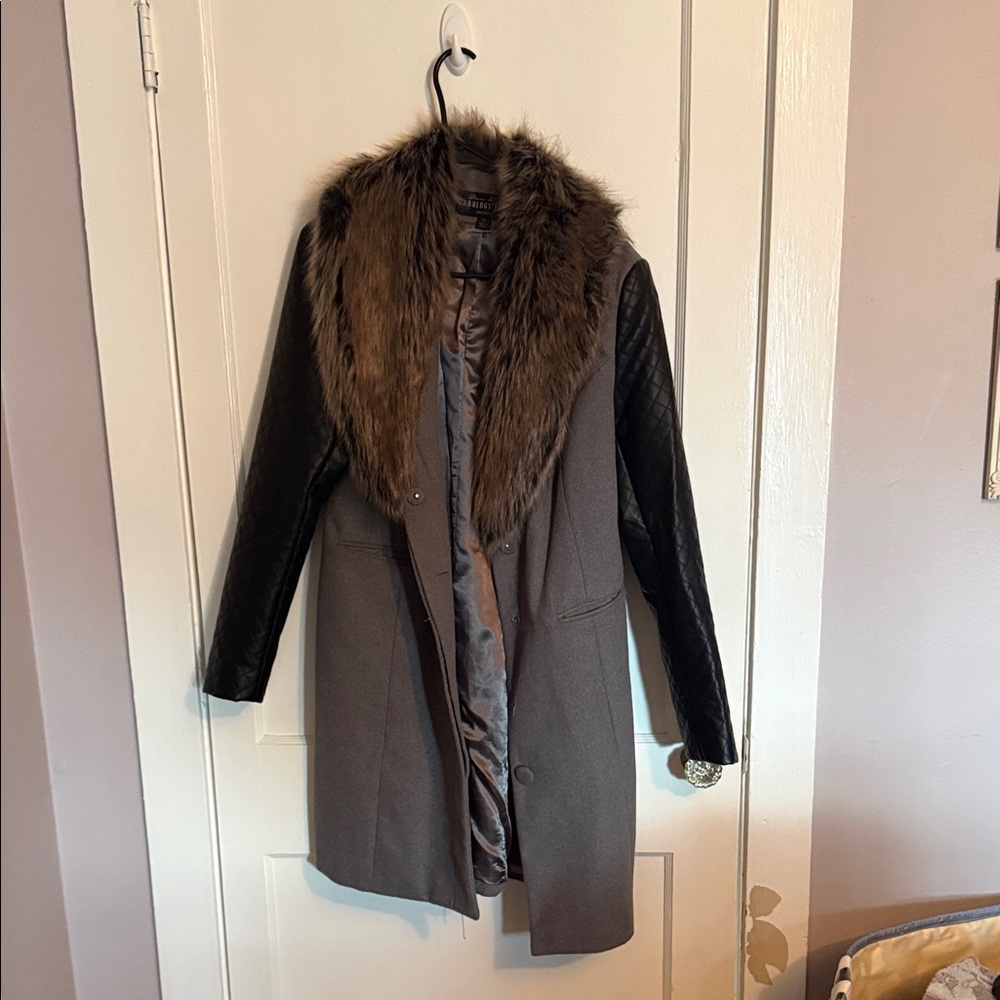 Donna Salyers Faux Fur Trim Gray and Black Women's Coat